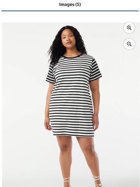 Free Assembly Black & White Striped Tee Dress size L